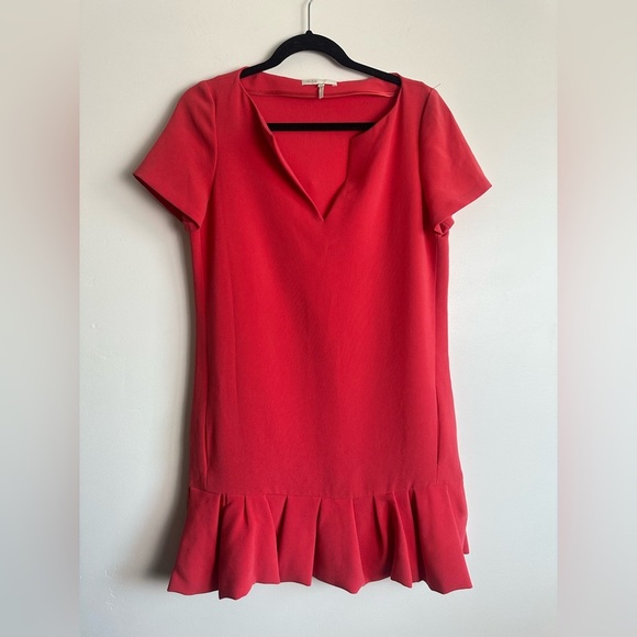 NWOT MAJE Landrade Ruffled Crepe Jersey Mini Shift Dress in Coral Size 40 Large - Picture 2 of 5